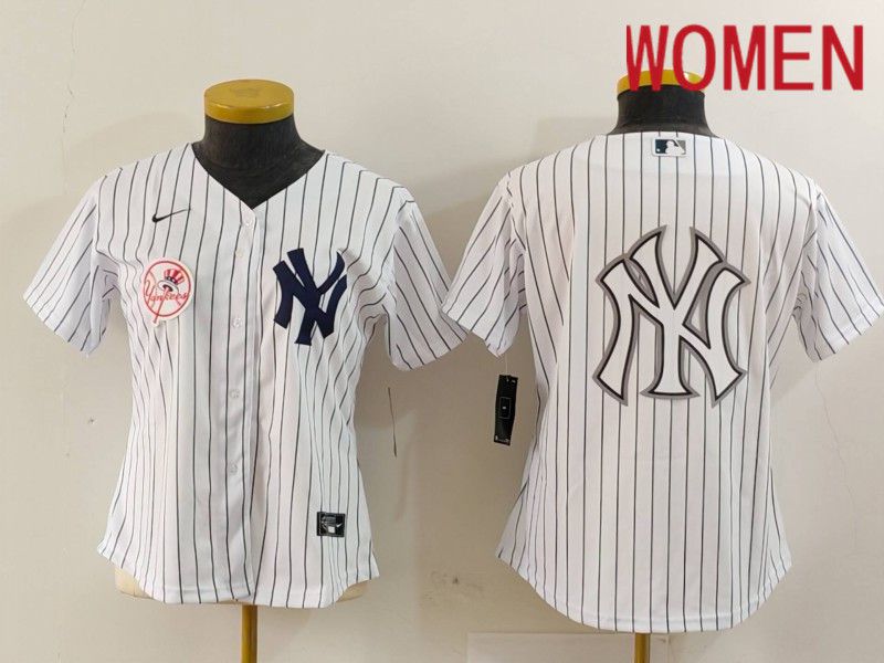 Women New York Yankees Blank White stripe Game 2024 Nike MLB Jersey style 14